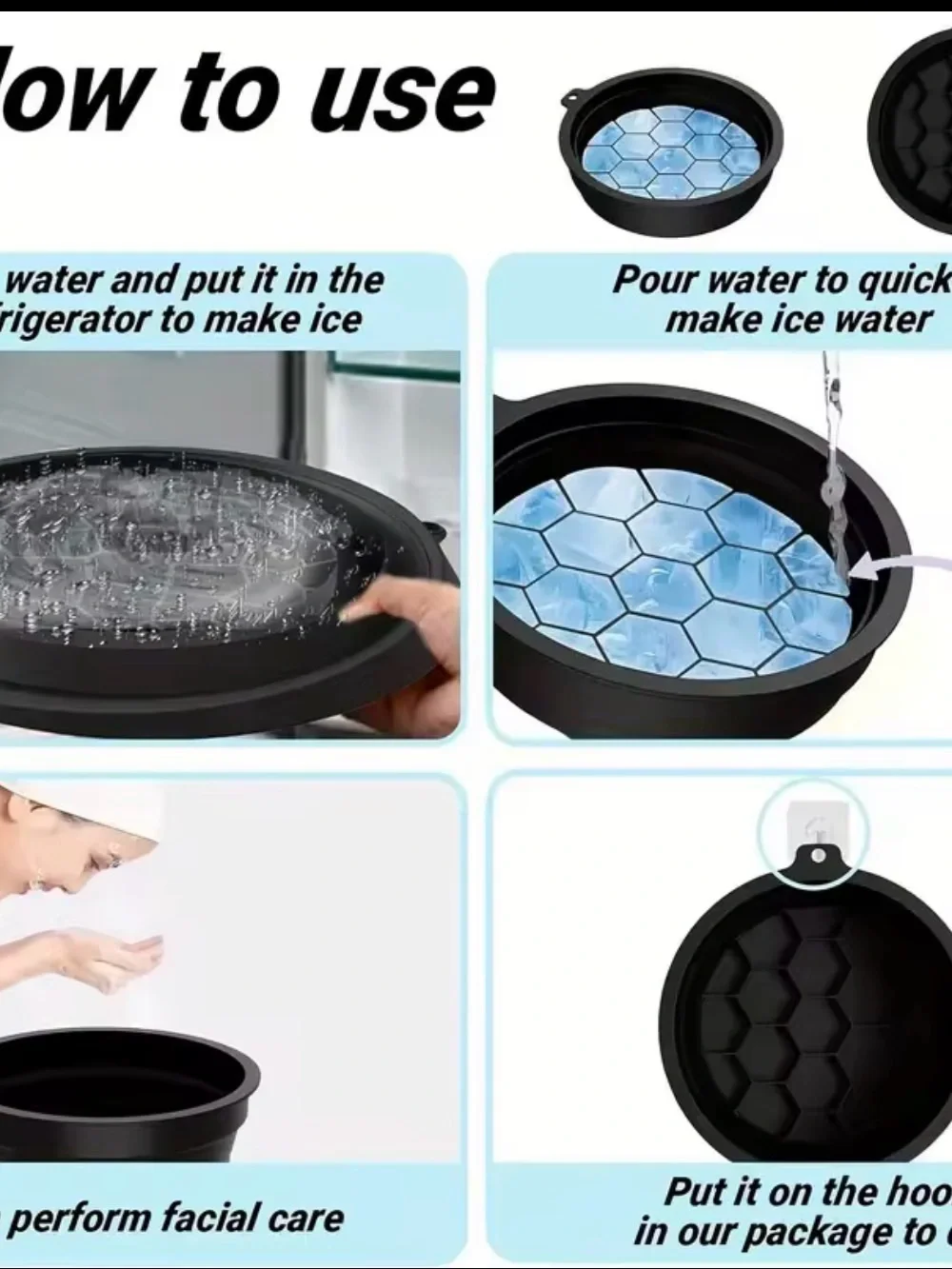 Collapsible Silicone Ice Face Tub Facial Skincare Ice Bath Bowl Foldable Travel